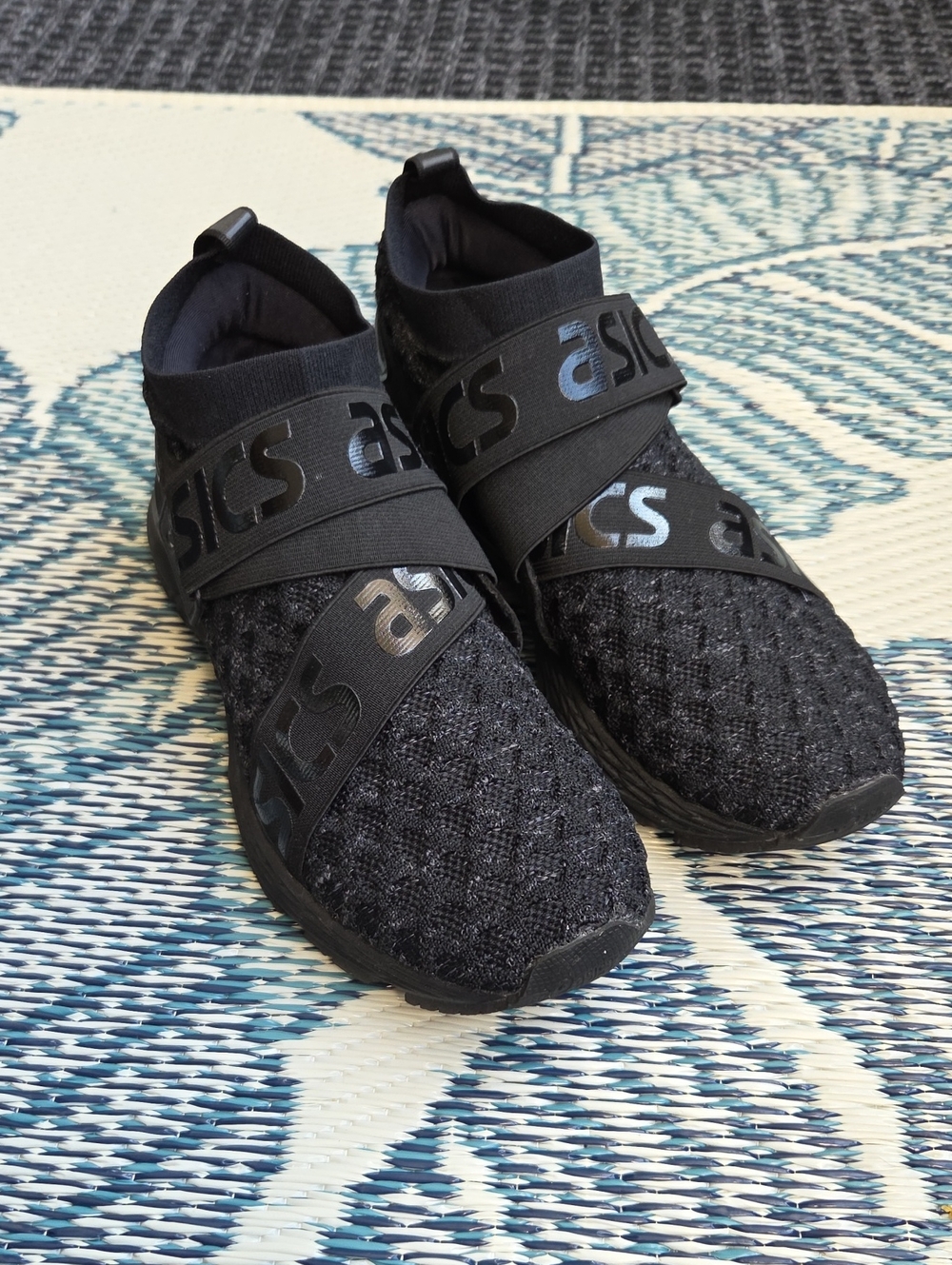 Asics Black Slip-On Knit Sneakers with Branded Straps
